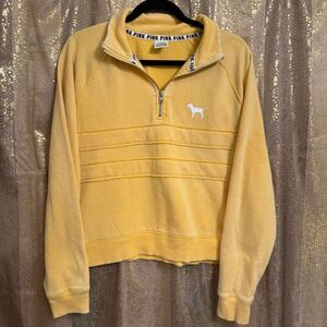 PINK Victorias Secret Golden Yellow Antiqued Quarter Zip Sweater Medium